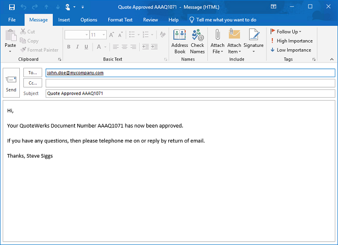 QuoteWerks Approvals Confirmation Email QuoteWerks Approvals Confirmation Email