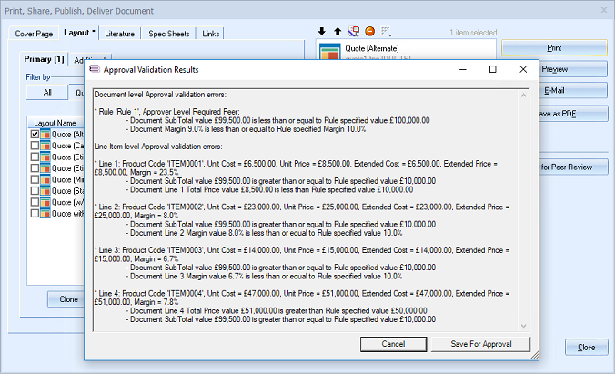 QuoteWerks Approvals Validation Result QuoteWerks Approvals Validation Result