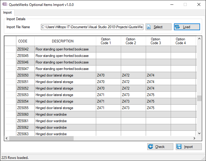 QuoteWerks Optional Item Import utility QuoteWerks Optional Item Import utility
