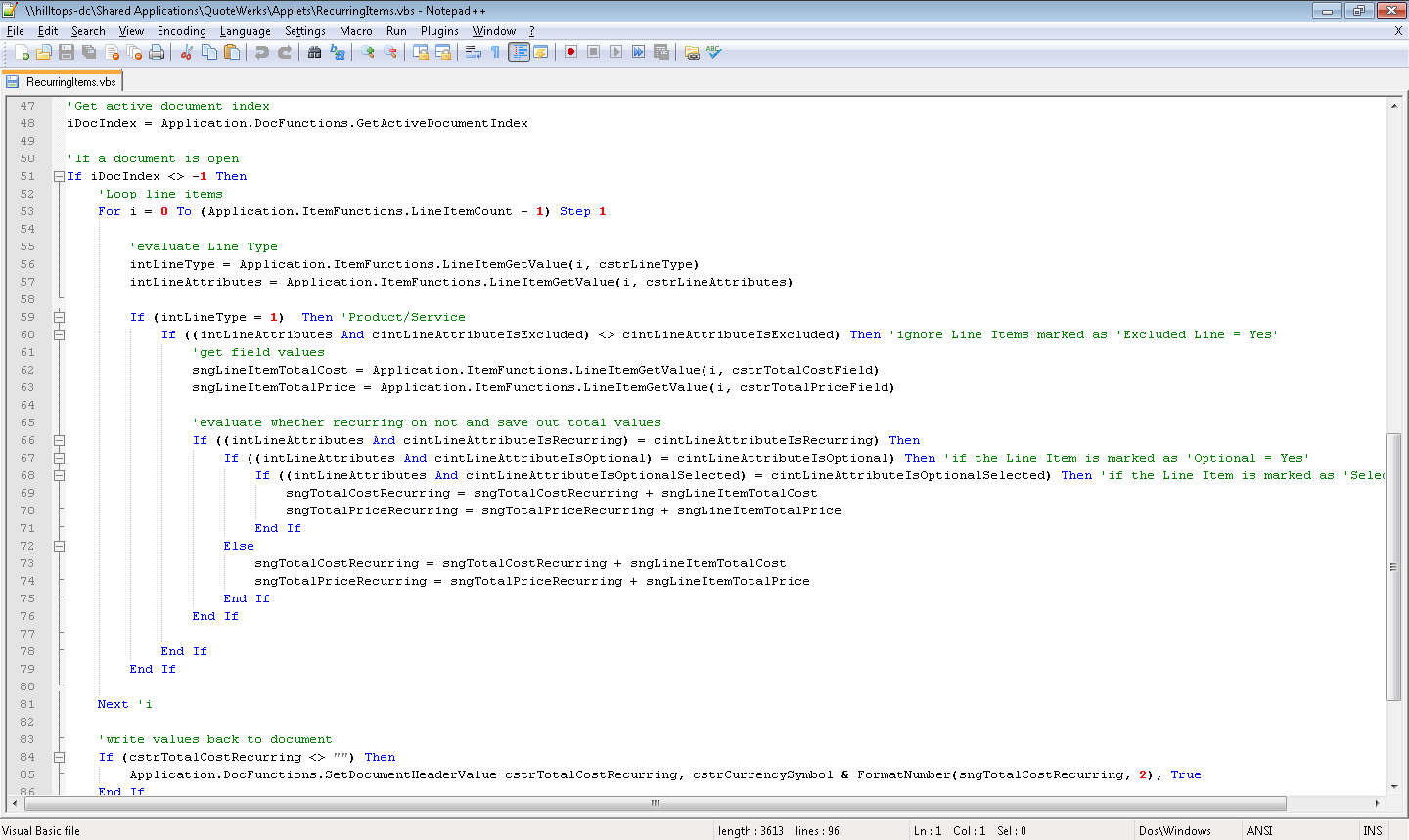 QuoteWerks VBS Scripting QuoteWerks VBS Scripting